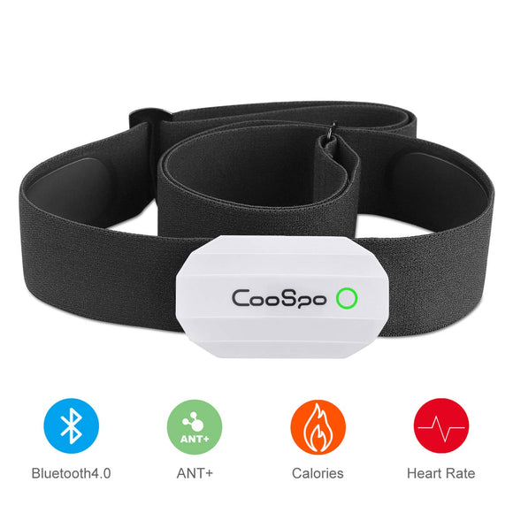 CooSpo Heart Rate Sensor Monitor Bluetooth 4.0 ANT+ with Chest Strap works with Zwift Elite Training iCardio DDP Yoga concept2 pm5 Sport Watch- White