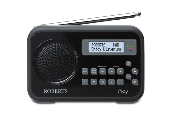 Roberts Radio Play Digital Radio with DAB/DAB+/FM RDS and Built-In Battery Charger - Black
