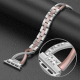 Wearlizer for Apple Watch Strap 42mm 44mm, Stainless Steel Rhinestone iWatch Strap iWatch Series 5 4 Straps Series 3 Band Series 2 Women, No Tool Needed - Silver + Rose Gold