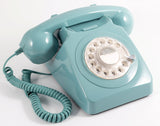 GPO 746 Rotary 1970s-style Retro Landline Phone - Curly Cord, Authentic Bell Ring - Blue