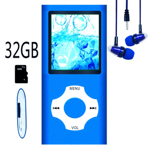 MP3 Player / MP4 Player, Hotechs MP3 Music Player with 32GB Memory SD Card Slim Classic Digital LCD 1.82'' Screen Mini USB Port with FM Radio, Voice Record (Blue)