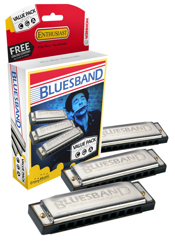 Hohner 3P1501BX Bluesband Harmonica, Pro Pack of 3, Keys of C, G, and A Major