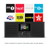 Majority Peterhouse Graduate Internet Radio WiFi with Spotify Connect Streaming, Bluetooth, Remote Control, USB Charging and Input, AUX-in, Dual Alarm Clock, Colour Display (Black)