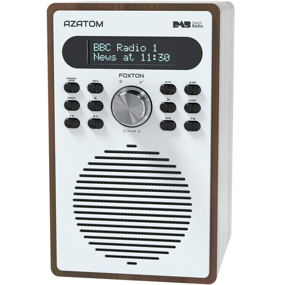 Azatom Foxton DAB/DAB+ Digital FM Radio/Alarm Clock/Wood Effect/Headphone socket/Mains powered (Walnut)