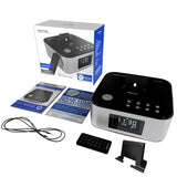 AZATOM Homehub Clock Radio Alarm FM Bluetooth speaker 30W Lightning Docking station for iPhone Xs Max, Xs, Xr, X, 8, 8 plus, 7plus, 7, 6s, 6, 5s, 5, SE Nano 7G, Touch 6G 5G, iPad mini BLACK