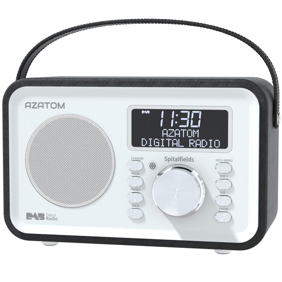 Spitalfields Retro DAB/DAB+ Digital FM Portable Radio/Alarm Clock/Leather Effect Finish/Mains Powered/Rechargable Battery/Subwoofer/Premium Stereo Sound (Black)