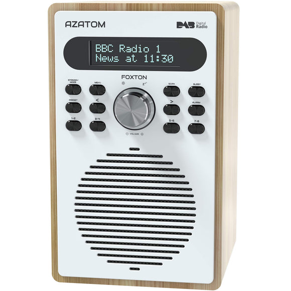 Azatom Foxton DAB/DAB+ Digital FM Radio/Alarm Clock/Wood Effect/Headphone socket/Mains powered (Oak)
