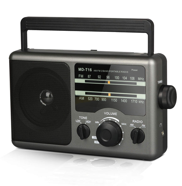 AM FM Radio, Portable Battery Operated Radio by 4X D Cell Batteries Or AC Power Transistor Radio with and Big Speaker, Standard Earphone Jack, High/Low Tone Mode, Large Knob
