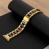 Wearlizer for Apple Watch Strap 44mm 40mm, Stainless Steel Resin iWatch Straps Replacement Band Wristband for iWatch Serirs 5 Serirs 4 Series 3 Series 2 1 - Gold + Amber
