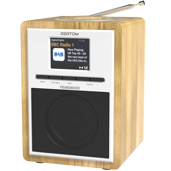 AZATOM Friarswood DAB+/DAB/ Digital FM Radio/Bluetooth Wireless/Colour Display/Clock Radio/Wood Veneer - Oak