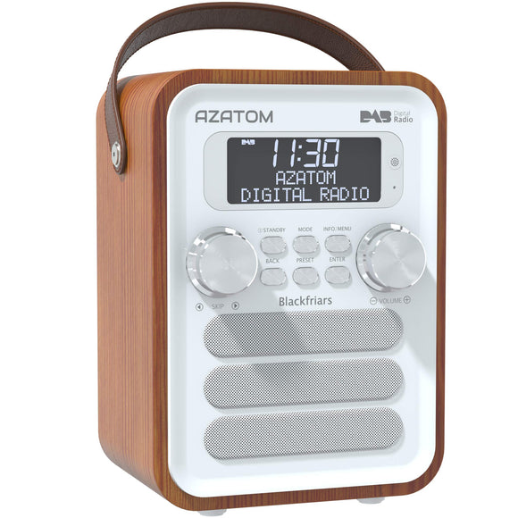 Blackfriars Retro DAB/DAB+ Digital FM Portable Radio/Alarm Clock/Real Wood Effect Finish/Mains Powered/Rechargable Battery/Subwoofer/Premium Stereo Sound (Walnut)