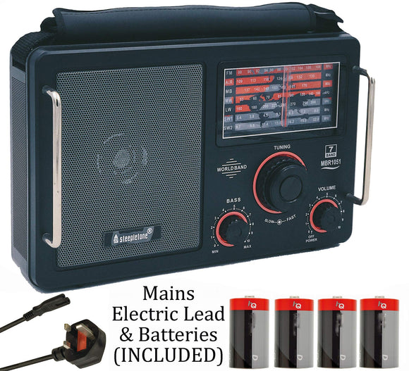 Steepletone MBR1051-16 (Mk 3 Model) High Sensitivity World Multi Band Radio Receiver - Airband - Shortwave - FM - MW & LW (AM) - 7 Band - ELECTRIC & BATTERY (Batteries INCLUDED) - Black
