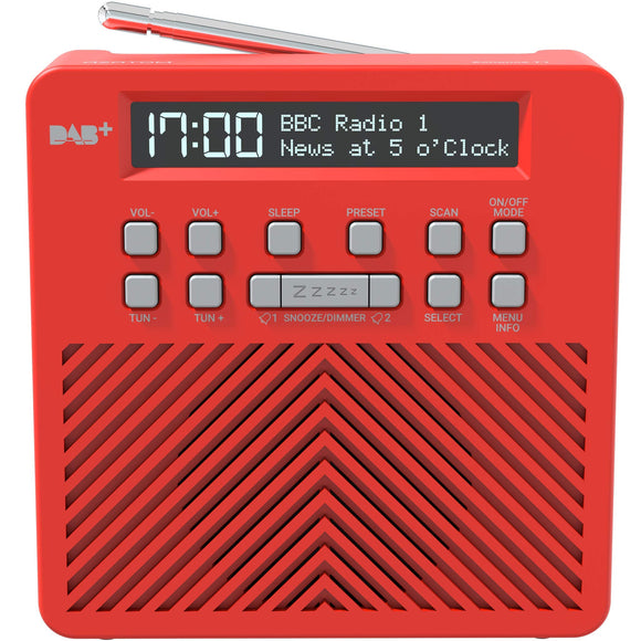 AZATOM Sonance T1 DAB/DAB+ Digital FM Radio Alarm Clock - Speaker System - Dual Alarm - Clock Radio - Rechargable Battery - USB Mobile Charging (Red)
