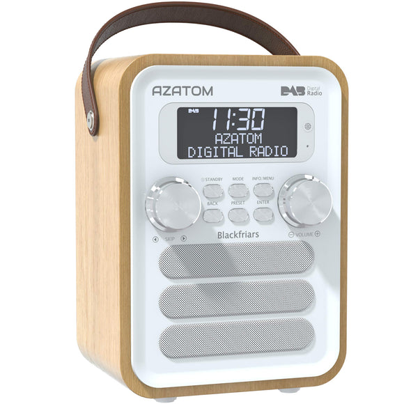 Blackfriars Retro DAB/DAB+ Digital FM Portable Radio/Alarm Clock/Real Wood Effect Finish/Mains Powered/Rechargable Battery/Subwoofer/Premium Stereo Sound (Oak)