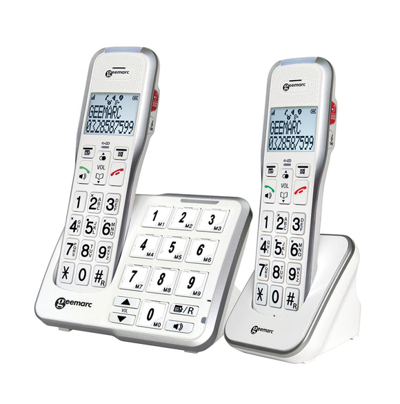 Geemarc Twin version AMPLIDECT595- Amplified 50dB  Cordless Phone with Customisable Photo Memories and Additional Handset- 2 Handsets Already Paired- UK Version