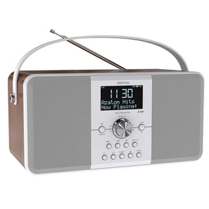 AZATOM Multiplex D2 DAB+ FM Digital Radio & Alarm Clock - Bluetooth 5.0 - Stereo Speaker - Twin Alarms - Massive Rechargeable Battery - USB Mobile Phone Charging - Premium Sound (Walnut)