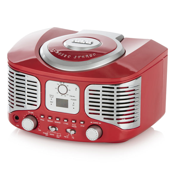 AKAI Retro Bluetooth CD Boombox with FM Radio - Red