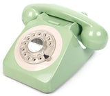 GPO 746 Rotary 1970s-style Retro Landline Phone - Curly Cord, Authentic Bell Ring - Mint Green