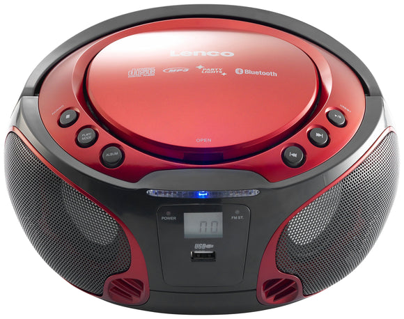 Lenco SCD-550 Party Boombox with Disco Lights / Portable Stereo with FM Radio, CD, Bluetooth and USB - Red