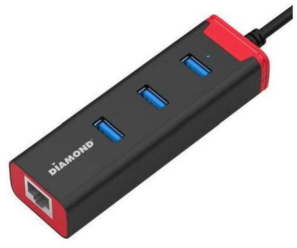 diamond-multimedia-usb303he-black-3-port-superspeed-usb-3-0-hub-and-gigabit-ethernet-lan-network-adapter-for-ultrabooks-laptops-desktop-pcs-and-macbooks-mac-desktops-windows-10-8-1-8-7-mac-os-and-linux-os-usb303he image no. 1 buy in Dubai from Astronom at best price shipping worldwide by Diamond Multimedia